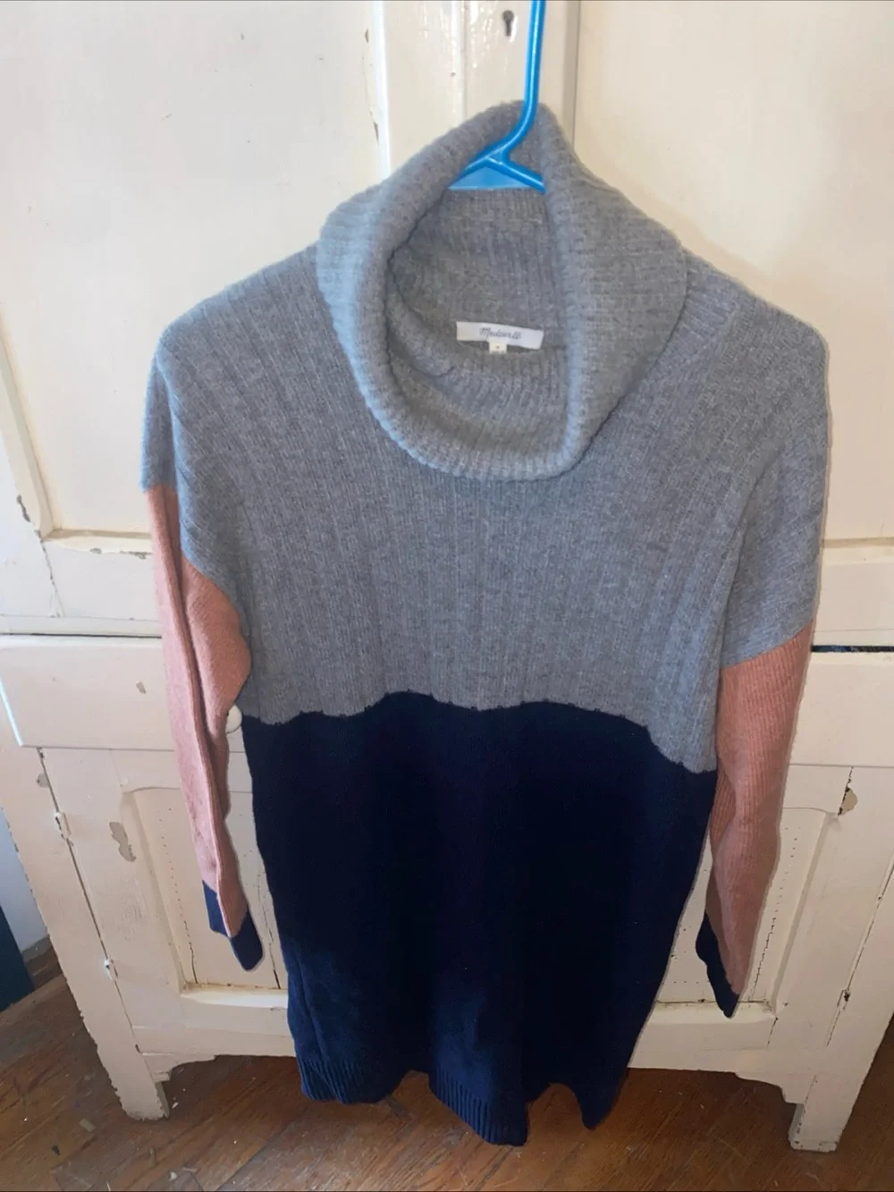 Madewell Colorblock Turtleneck Sweater Dress - Gray, Navy & Pink